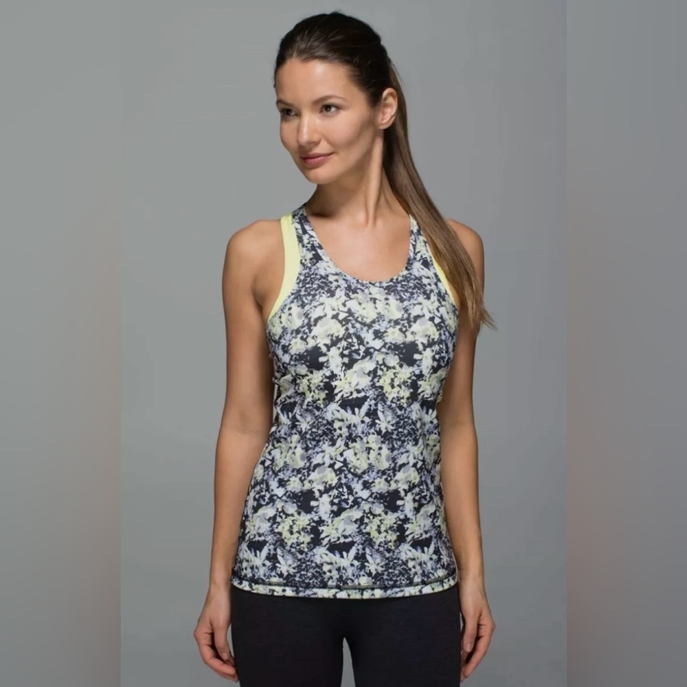 Lululemon Inspiration Tank II in Crosscourt Petal Black Clarity Yellow